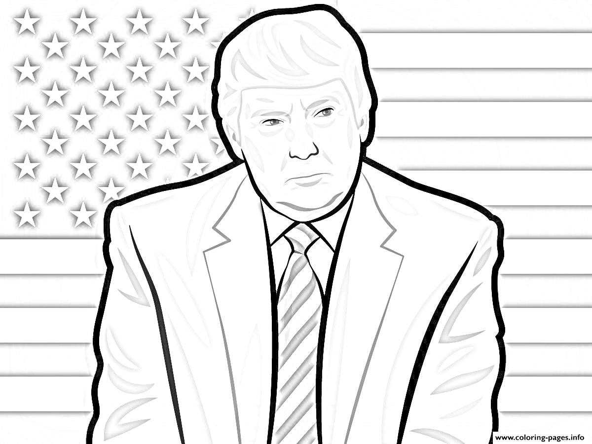 Donald Trump With American Flag coloring pages